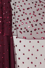 Elysia Purple Cape Dress with flowing floor-length silhouette, subtle sequin embellishments, and elegant cape overlay for weddings and evening occasions