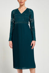 Elzina Storm Green Embellished Midi Dress