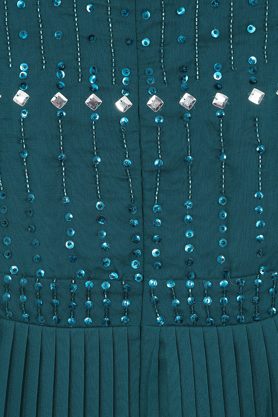 Elzina Storm Green Embellished Midi Dress