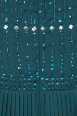 Elzina Storm Green Embellished Midi Dress