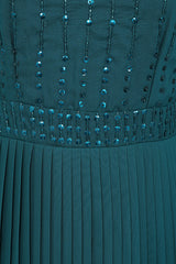 Elzina Storm Green Embellished Midi Dress