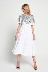 Embelia White Floral Embellished Midi Dress
