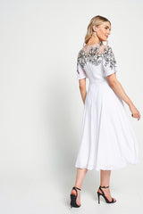 Embelia White Floral Embellished Midi Dress