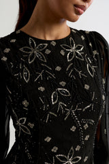 Frock and Frill Emilia black maxi dress with silver floral embellishment and modest floor-length silhouette