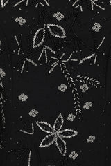 Frock and Frill Emilia black maxi dress with silver floral embellishment and modest floor-length silhouette