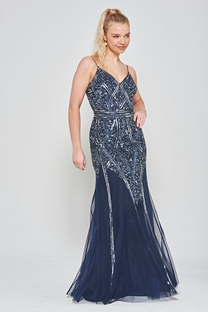 Emma Navy Embellished Cami Maxi Dress – Frock and Frill