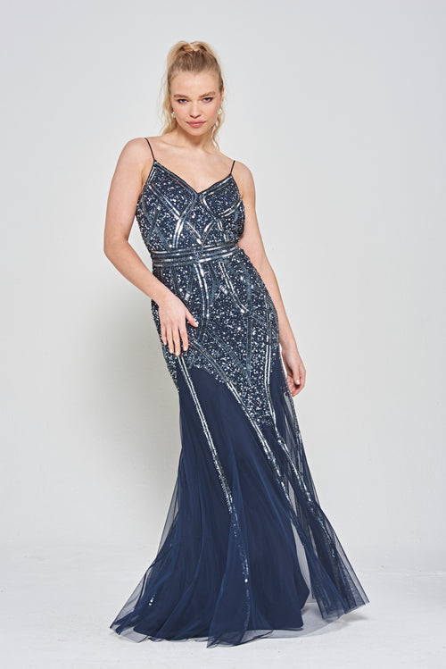 Navy embellished 2024 maxi dress