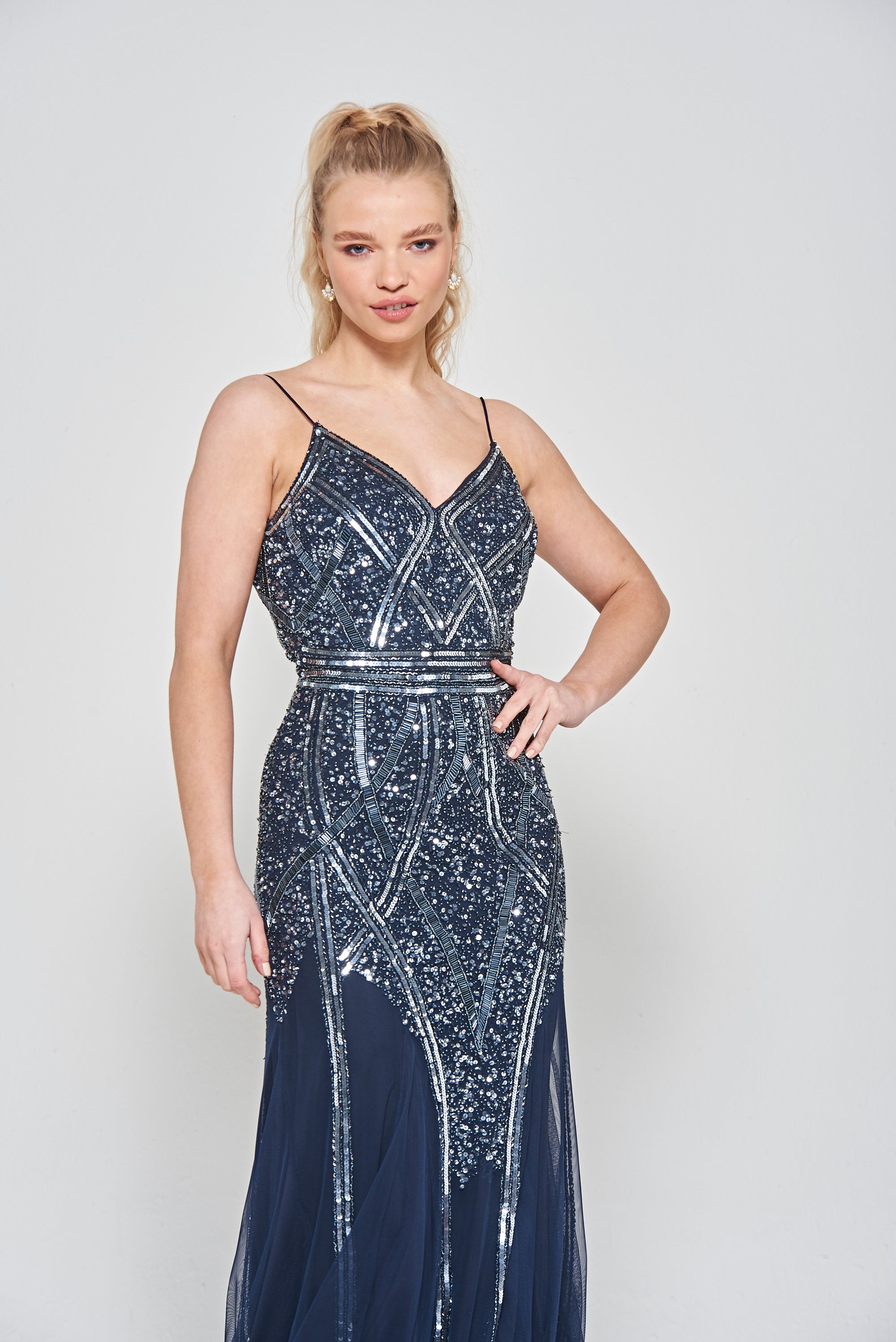 Emma Navy Embellished Cami Maxi Dress