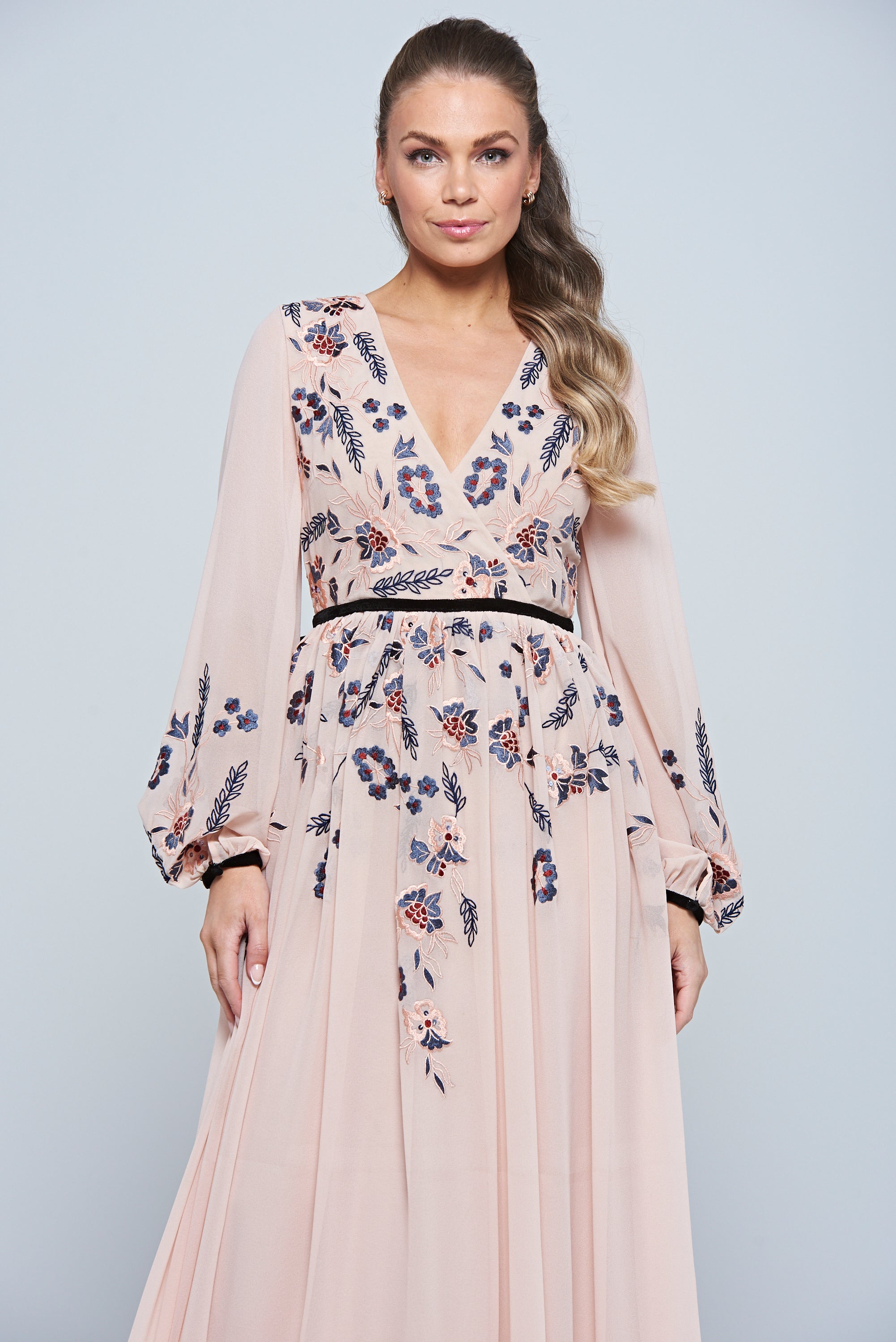 Erica Blush Floral Embroidered Maxi Dress Frock and Frill Erica Blush Floral Embroidered Maxi Dress Frock and Frill