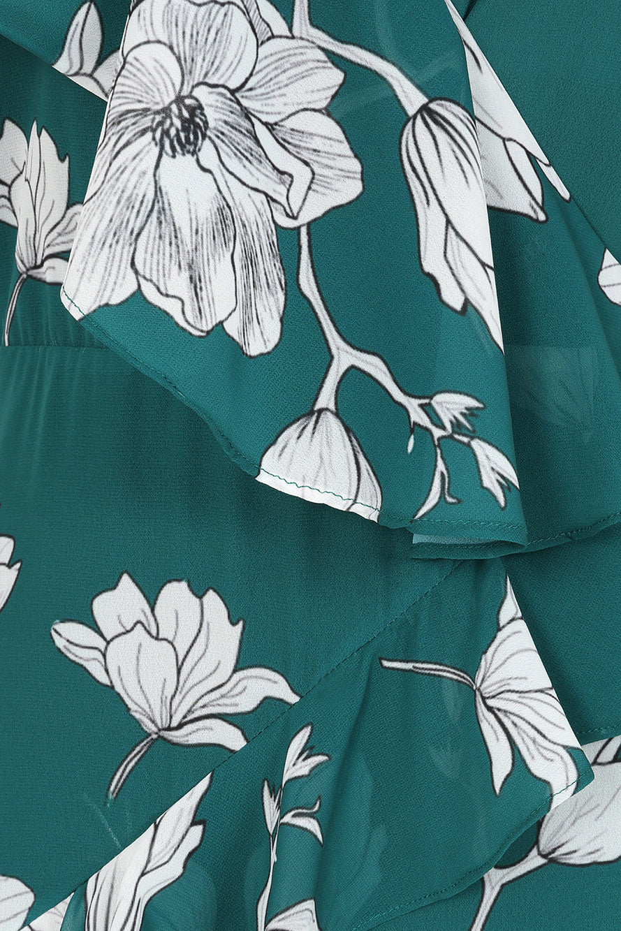 Esme Green Floral Print Frill Detail Maxi Dress Frock and Frill Esme Green Floral Print Frill Detail Maxi Dress Frock and Frill
