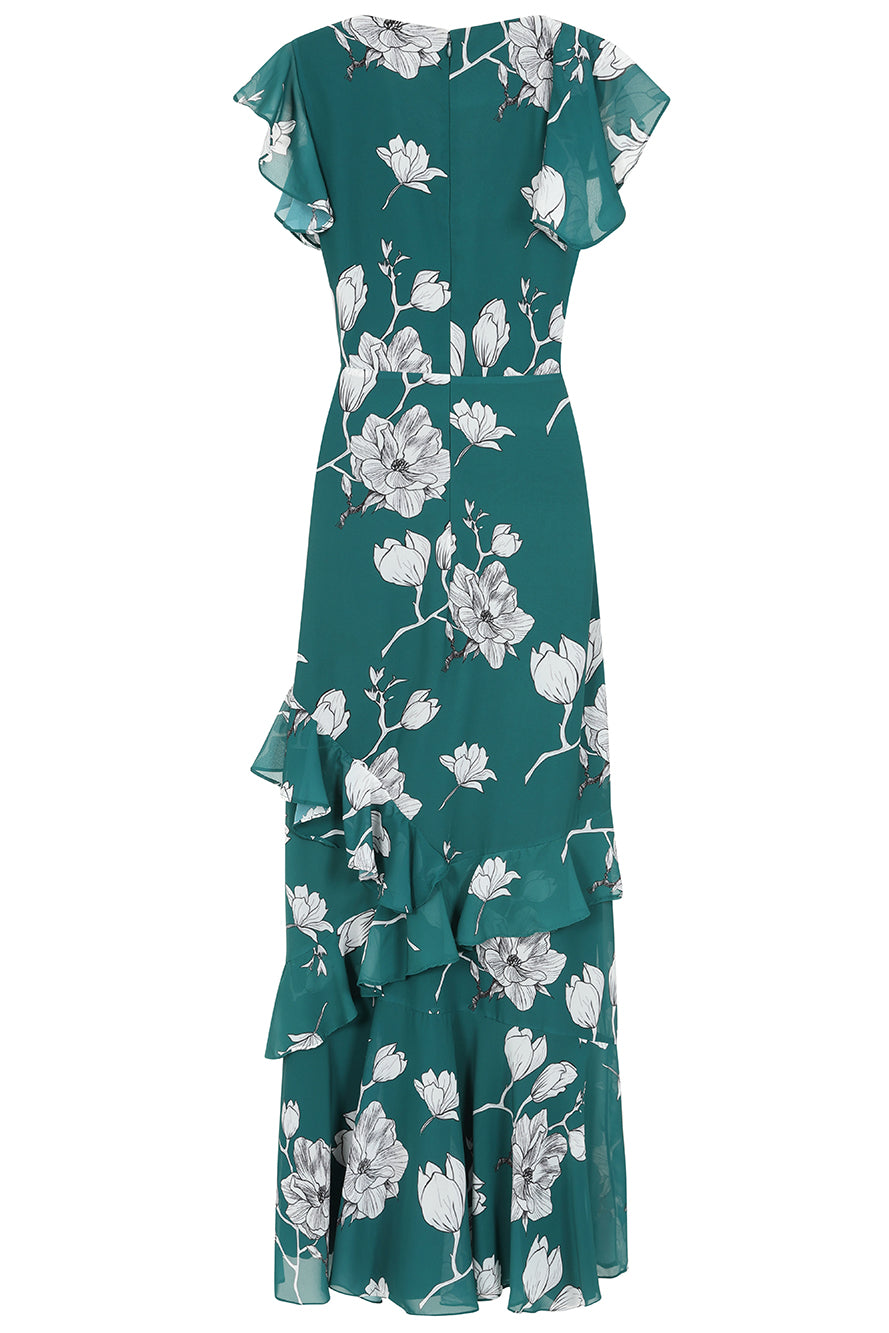 Esme Green Floral Print Frill Detail Maxi Dress Frock and Frill Esme Green Floral Print Frill Detail Maxi Dress Frock and Frill
