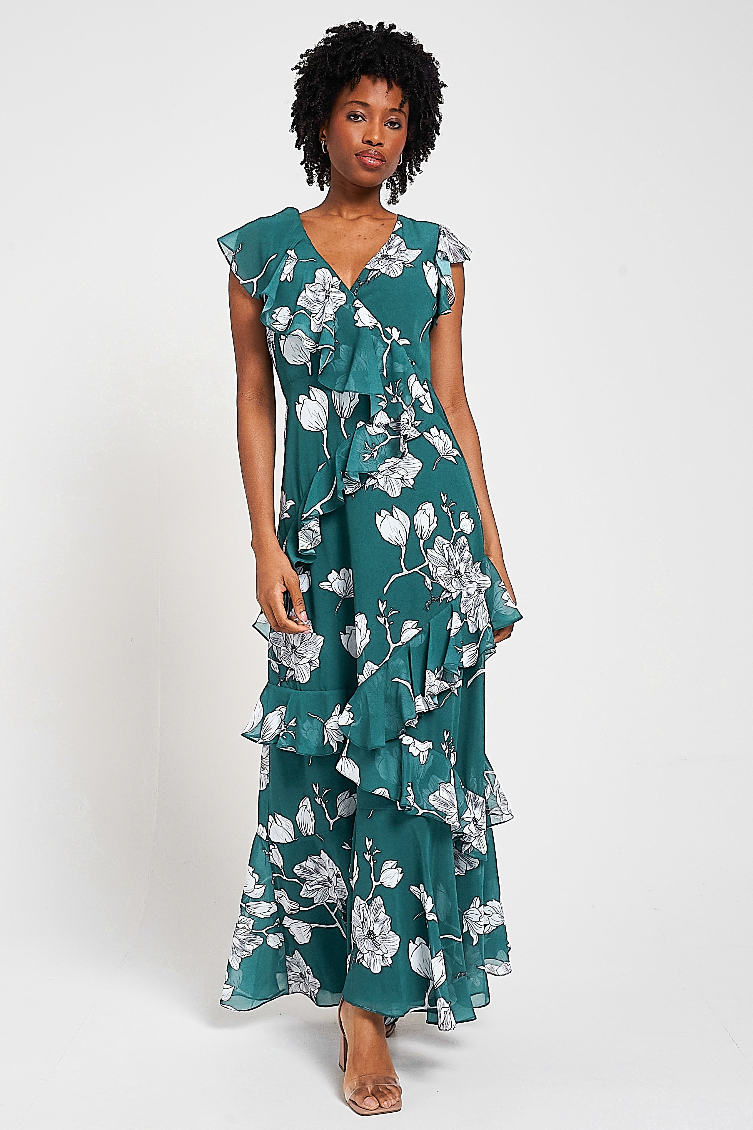 green summer maxi dresses Baberdicy Long Dress Women's Summer Casual Flutter Short Sleeve Crew Neck Smocked Elastic Waist Tiered Midi Dress Maxi Dress for Women Mint Green,