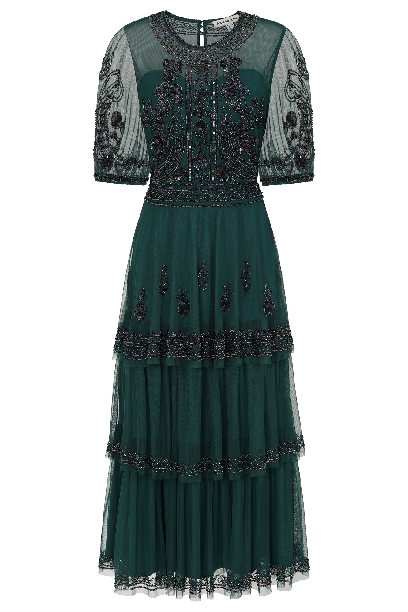 Esmerelda Green Embellished Midi Dress