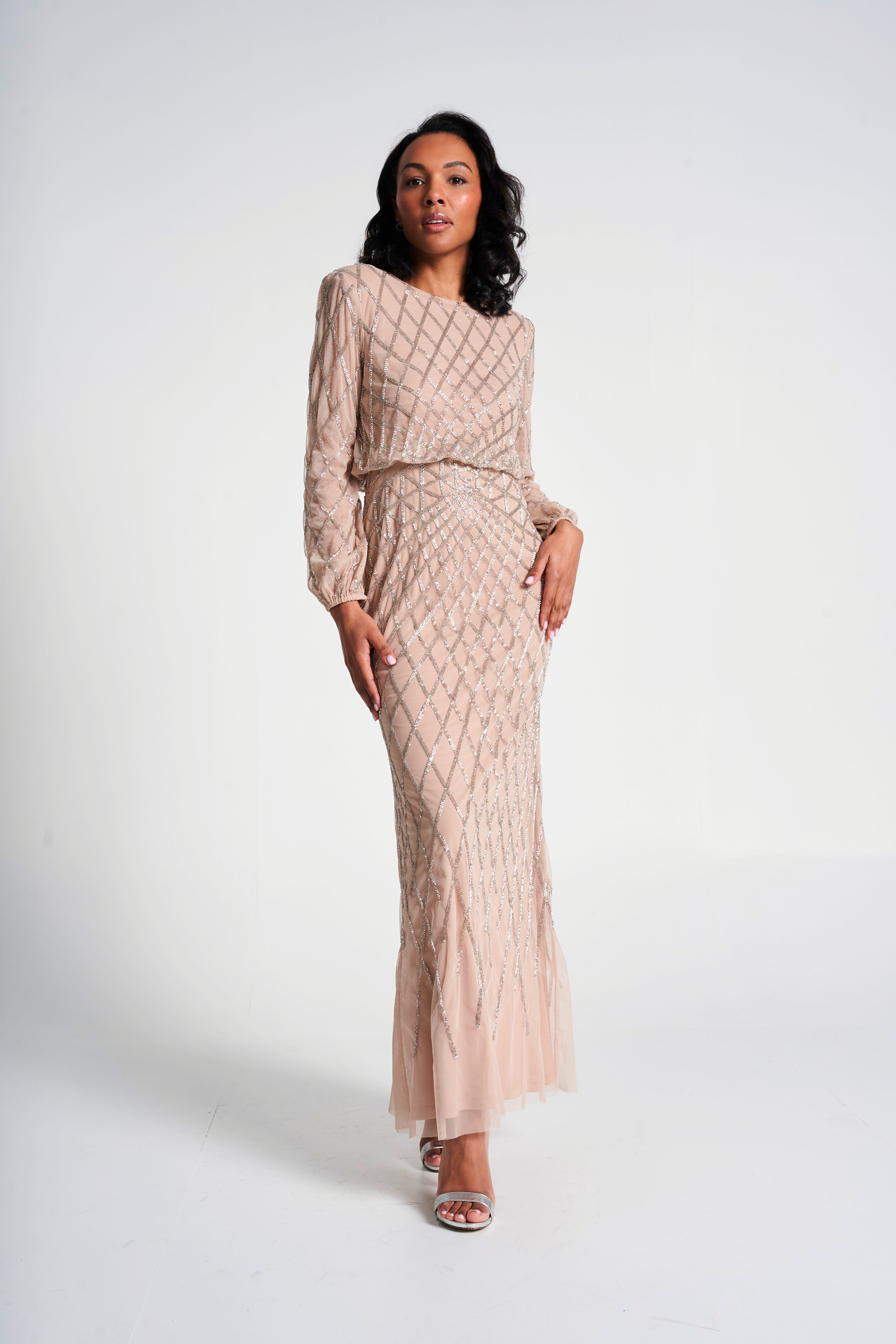 Etta Embellished Maxi Dress - Nude