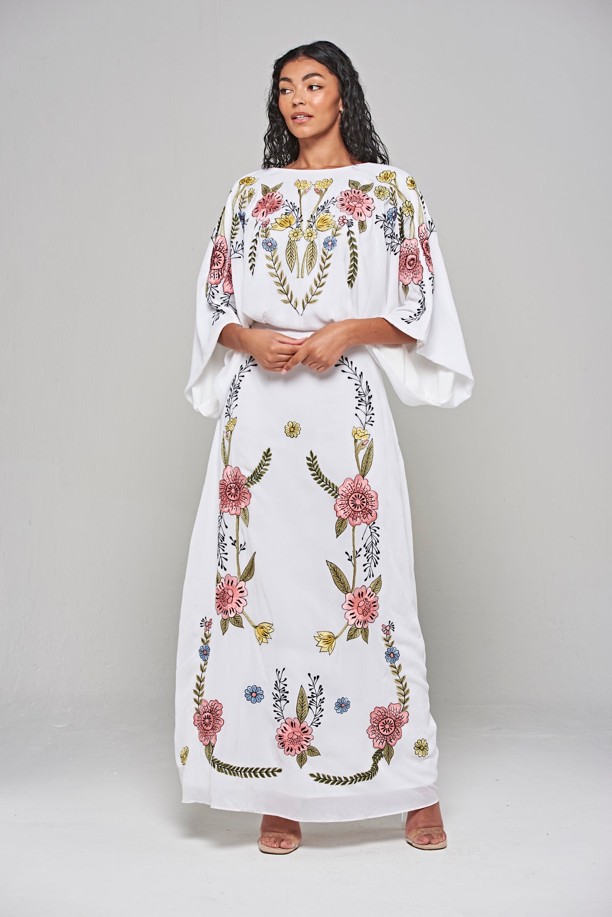 Evanthe White Floral Embroidered Twist Back Maxi Dress – Frock and Frill