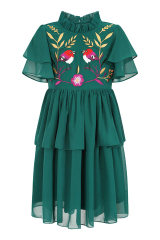 frock & frill Forest Alpine Green Woodland Embroidered Dress | Clothing
