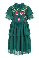 Forest Alpine Green Woodland Embroidered Dress