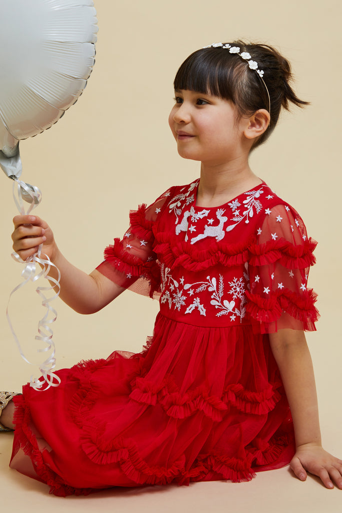 Robyn Red Christmas Embroidered Dress