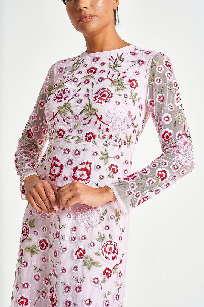 Rosalia Pink Floral Embroidered Shift Dress Frock and Frill Rosalia Pink Floral Embroidered Shift Dress Frock and Frill