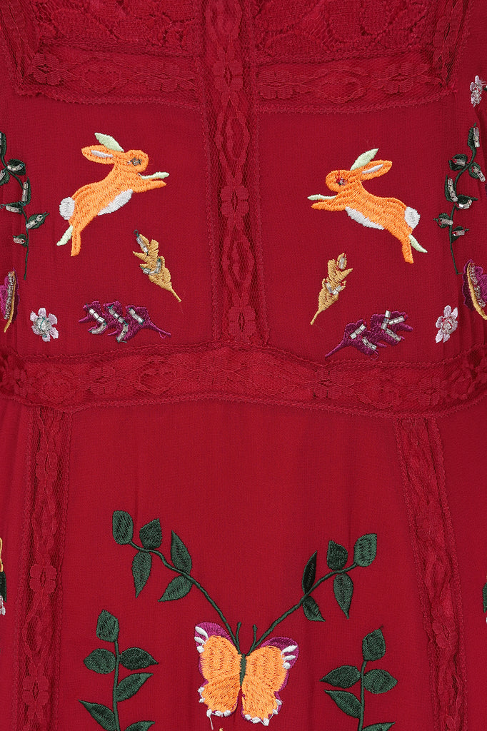 Farley Woodland Embroidered Maxi Dress - Burgundy
