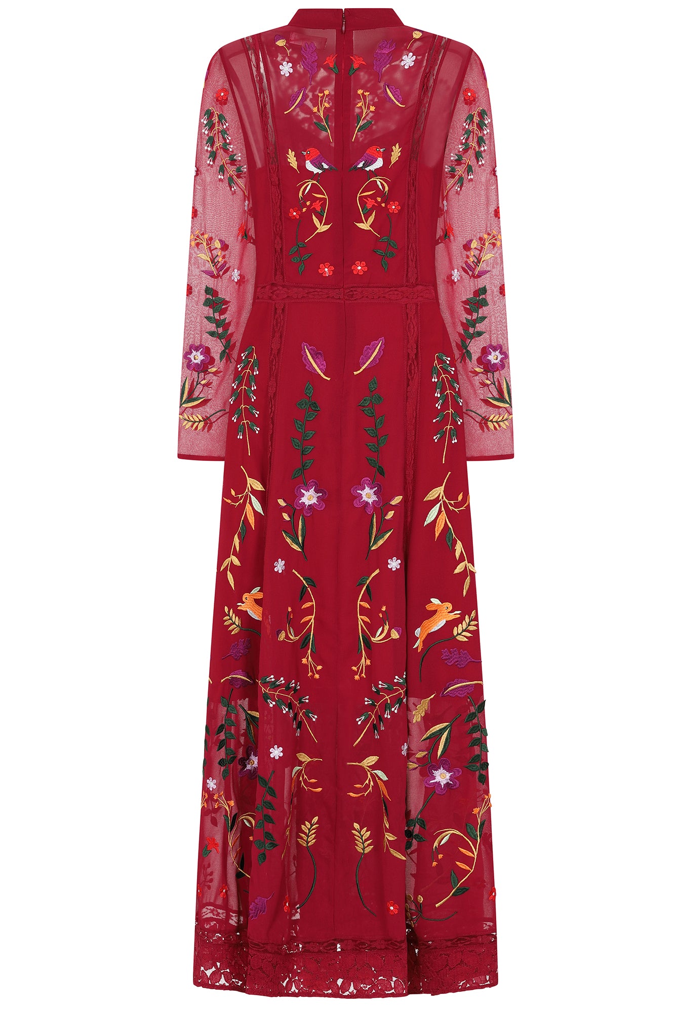 Farley Woodland Embroidered Maxi Dress - Burgundy