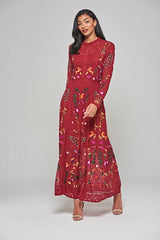 Farley Woodland Embroidered Maxi Dress - Burgundy