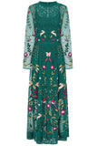 Farley Alpine Green Woodland Embroidered Maxi Dress