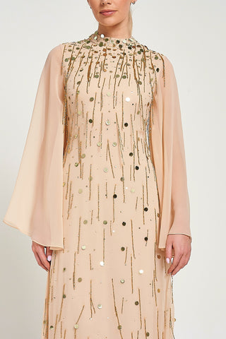 Faye Nude Gold Embellished Maxi Dress – Frock and Frill