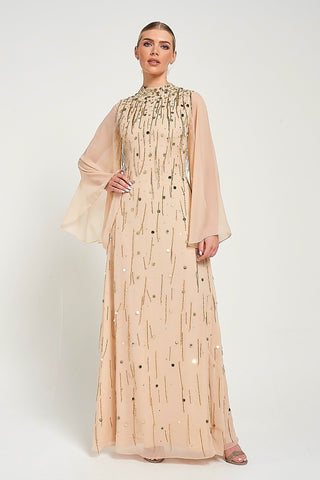 Faye Nude Gold Embellished Maxi Dress – Frock and Frill