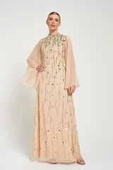 Faye Nude Gold Embellished Maxi Dress