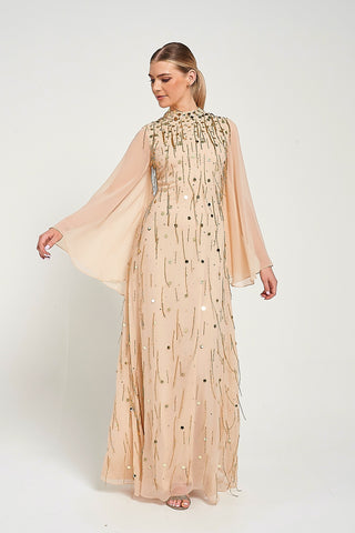 Faye Nude Gold Embellished Maxi Dress – Frock and Frill