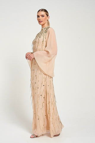 Faye Nude Gold Embellished Maxi Dress – Frock and Frill