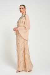 Faye Nude Gold Embellished Maxi Dress