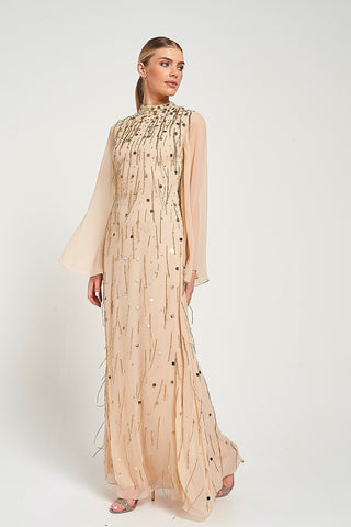 Faye Nude Gold Embellished Maxi Dress – Frock and Frill