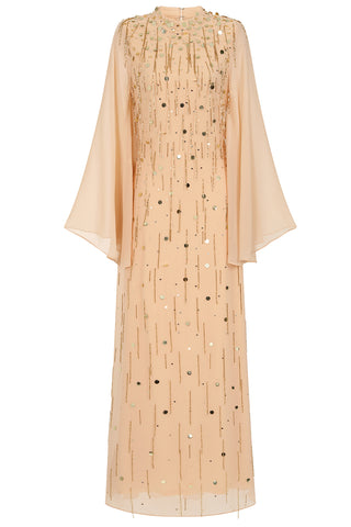 Faye Nude Gold Embellished Maxi Dress – Frock and Frill