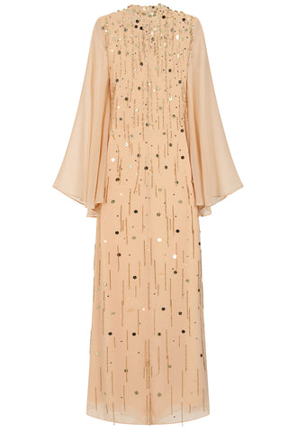 Faye Nude Gold Embellished Maxi Dress – Frock and Frill