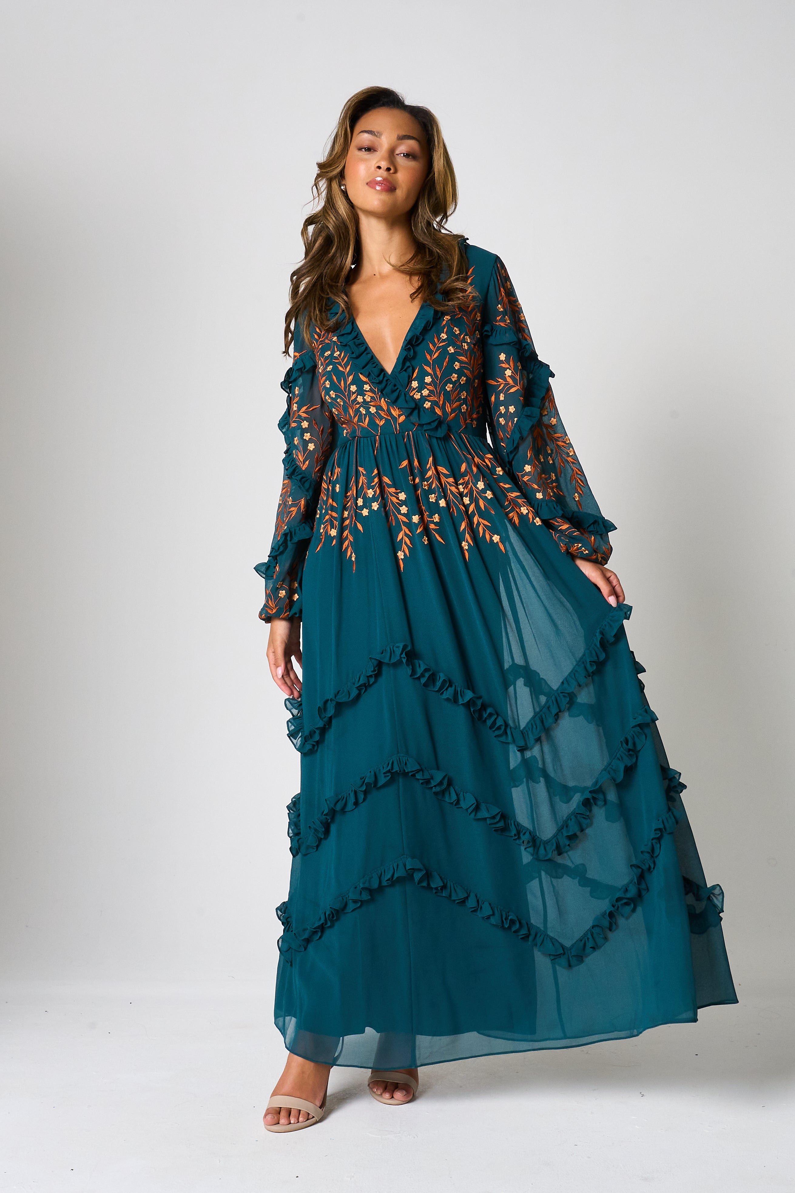 Fearne Green Embroidered Maxi Dress Frock and Frill Fearne Green Embroidered Maxi Dress Frock and Frill