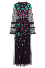 Fenella purple floral embroidered maxi dress by Frock and Frill