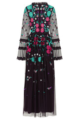 Fenella purple floral embroidered maxi dress by Frock and Frill