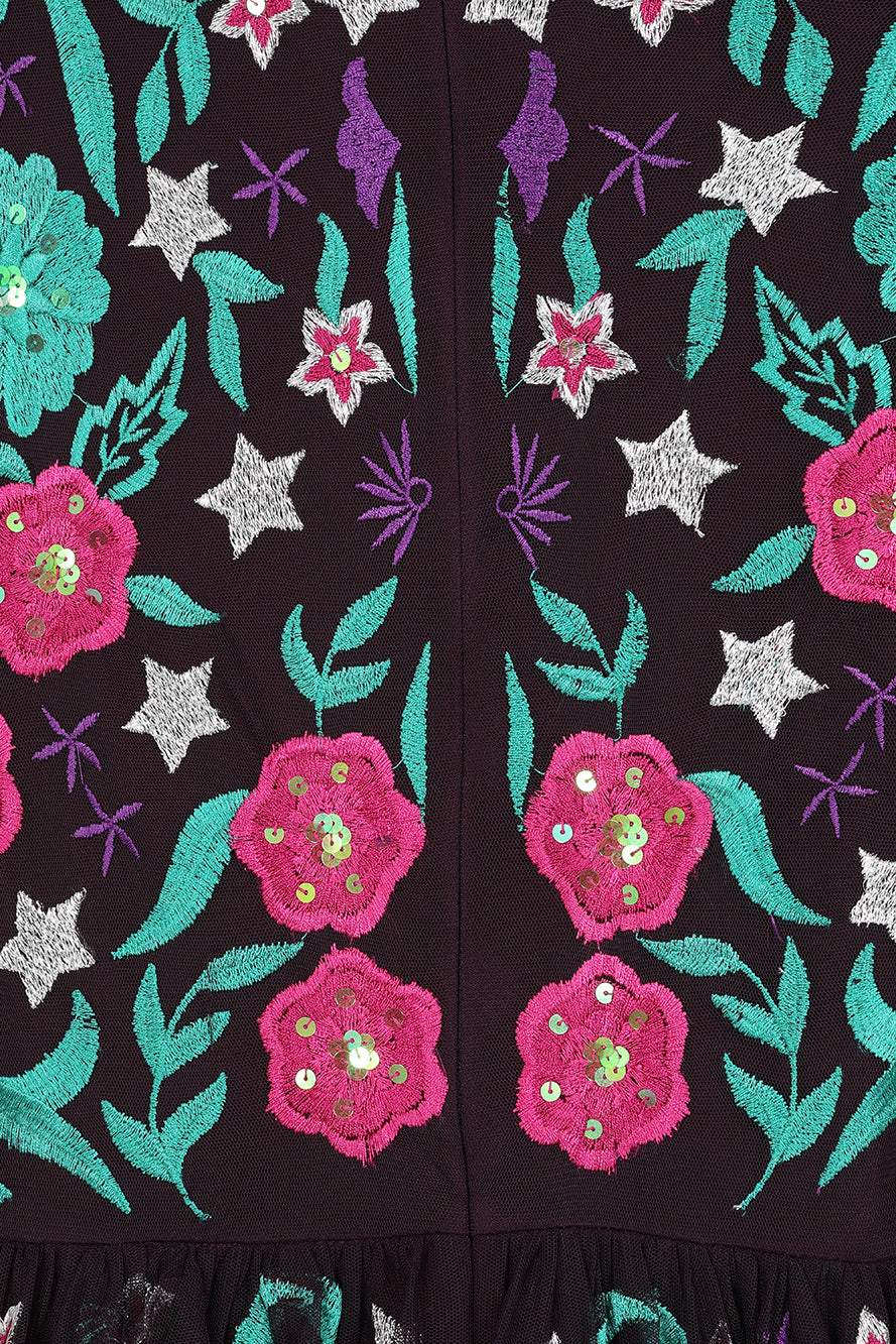 Fenella purple floral embroidered maxi dress by Frock and Frill