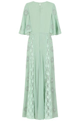 Fern Light Green Embellished Maxi Dress with Lace Panels