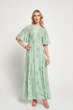 Fern Light Green Embellished Maxi Dress with Lace Panels