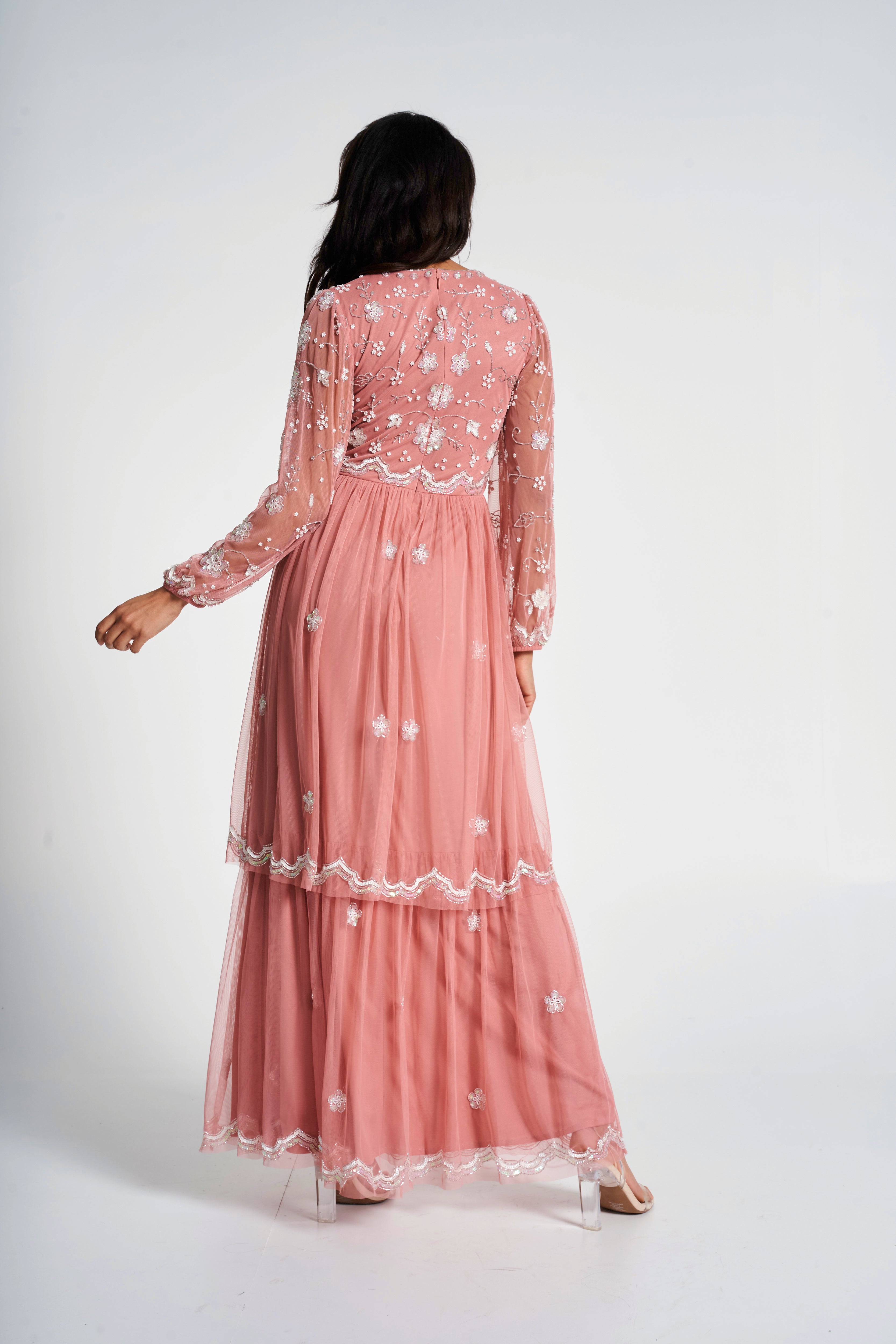 Florence Blush Floral Embellished Maxi Dress – Frock and Frill