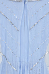 Frances Blue Sequin Cape Sleeve Maxi Dress