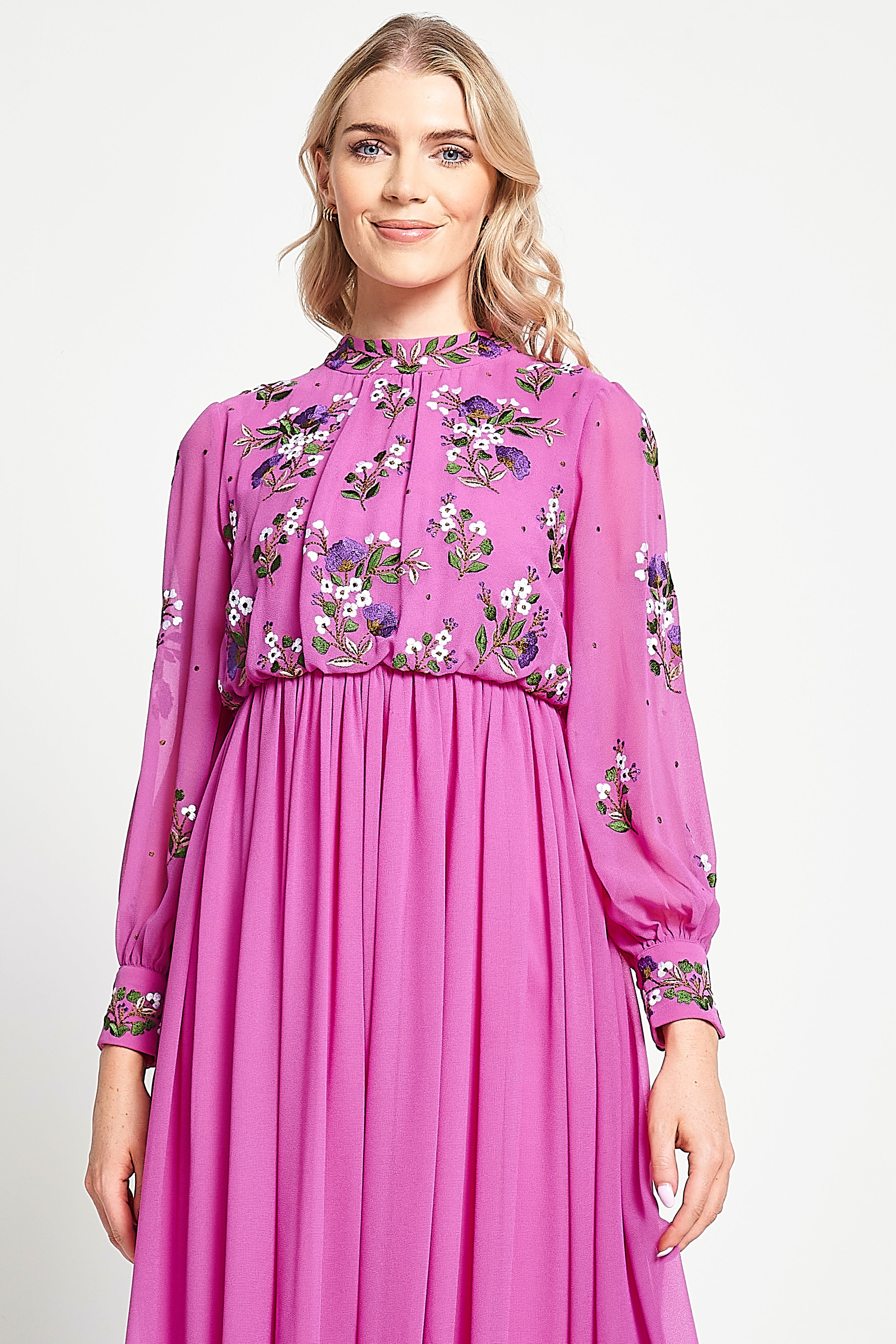 Freya Pink Floral Embroidered Midaxi Dress