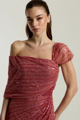 Gabrielle rose pink one-shoulder embellished maxi dress