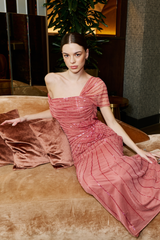 Gabrielle rose pink one-shoulder embellished maxi dress