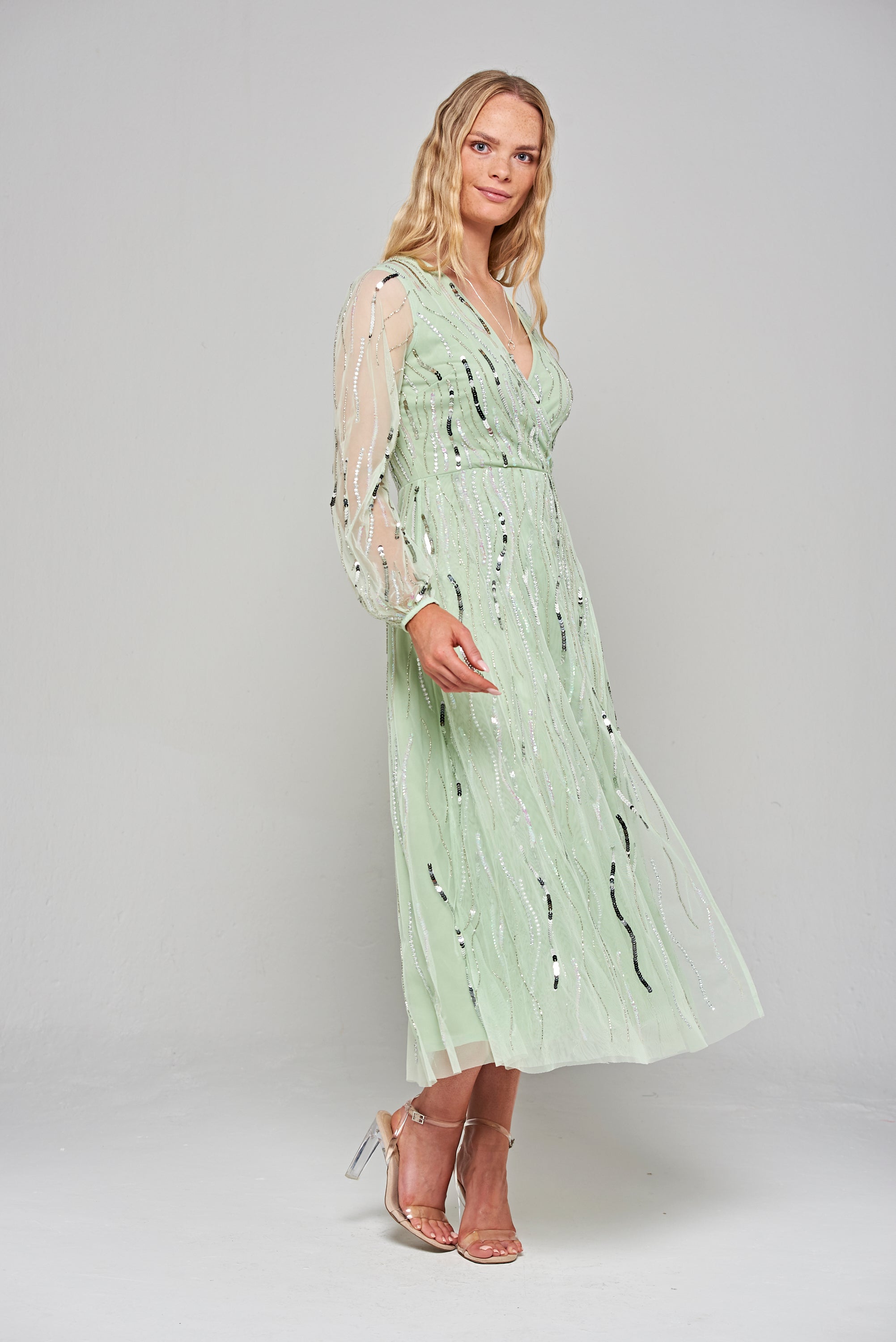 Geneva Green Sequin Midi Dress