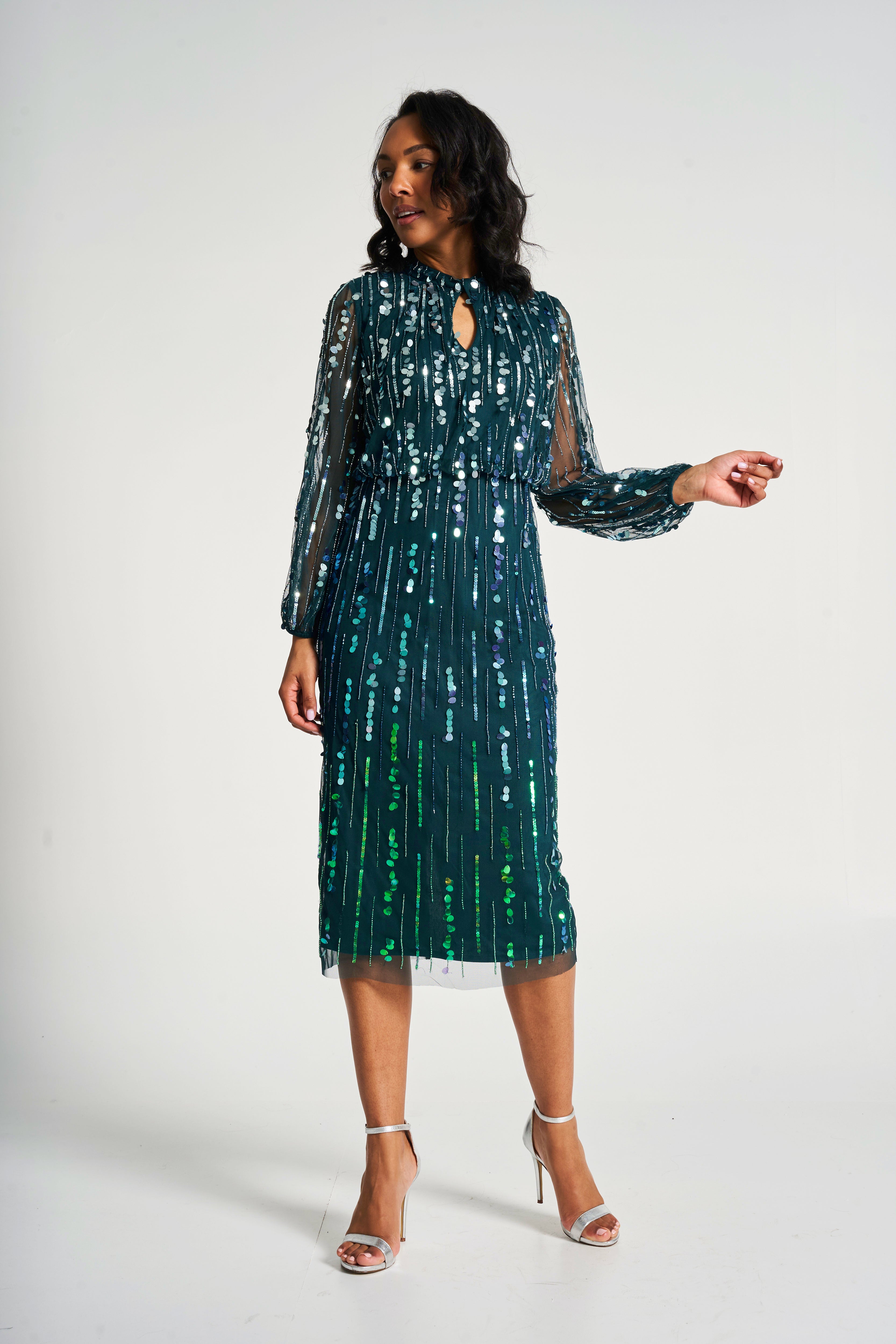 Gianna Green Ombre Sequin Midi Dress