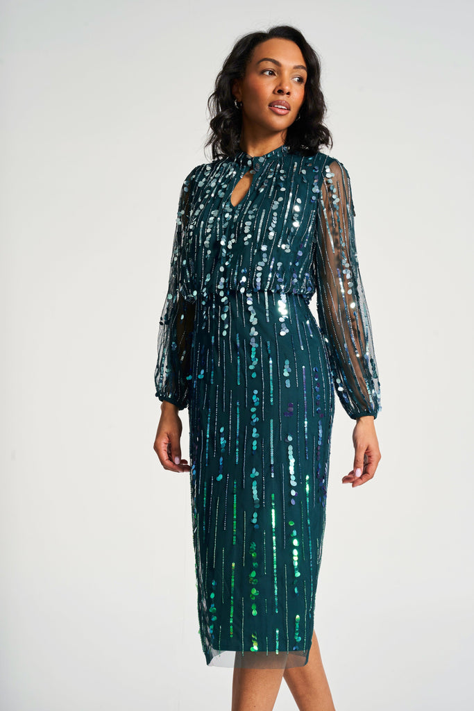 Gianna Green Ombre Sequin Midi Dress – Frock and Frill